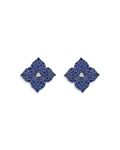 Piranesi 18k White Gold Small Fiore Earrings With Blue Sapphires And Diamonds In Blue/white