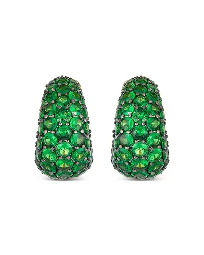 Piranesi 18k Yellow Gold Dome Huggie Hoop Earrings With Green Tsavorite Garnets In Green/gold