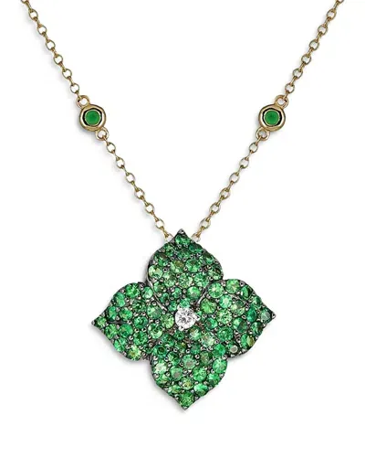 Piranesi 18k Yellow Gold Fiore Tsavorite & Diamond Large Flower Pendant Necklace, 16-18 In Green/gold