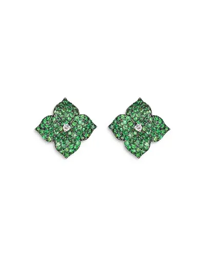 Piranesi 18k Yellow Gold Large Fiore Earrings With Green Tsavorite Garnets And Diamonds In Green/gold