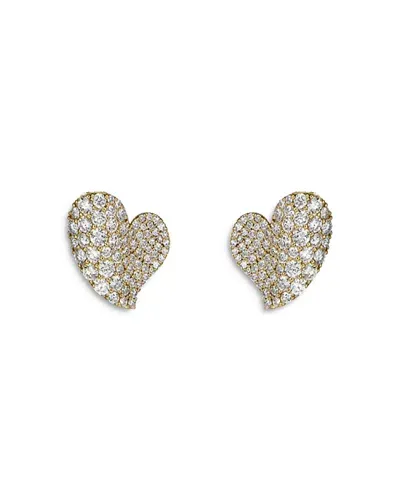 Piranesi 18k Yellow Gold Wave Heart Diamond Pave Stud Earrings