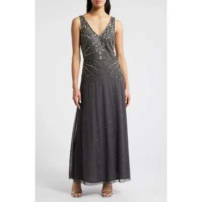 Pisarro Nights Beaded Sleeveless Chiffon Dress In Ash 029