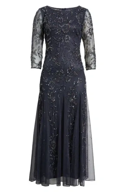 Pisarro Nights Beaded Tulle A-line Gown In Navy