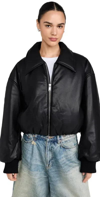 Pixie Market Leather Bomber Jacket Black