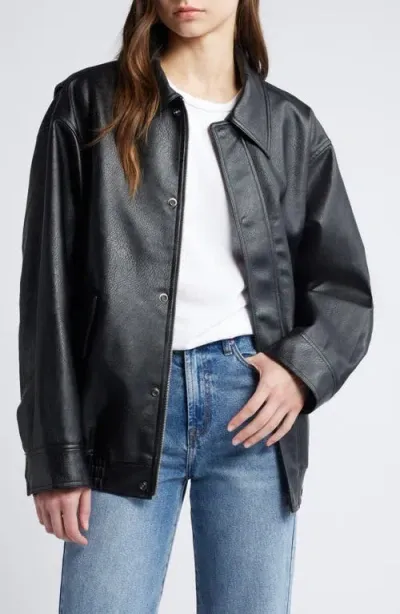 Pixie Market Nash Oversize Faux Leather Bomber In Black