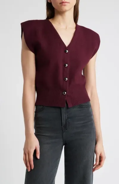 Pixie Market Padded Shoulder Button-up Top In Oxblood Red