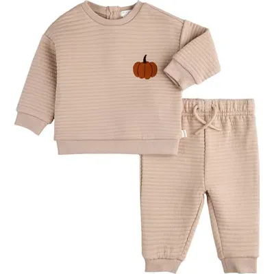 Pl Baby By Petit Lem Kids' Firsts By Petit Lem Autumn Embroidered Quilted Cotton Sweatshirt & Sweatpants Set In Sand