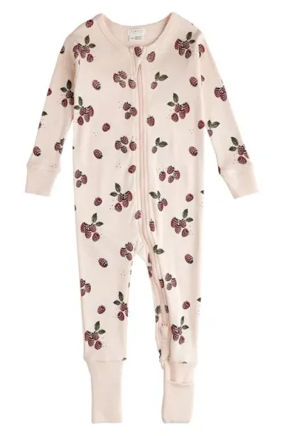 Pl Baby By Petit Lem Berry Print One Piece Cotton Convertible Footie Pajamas In Light Pink