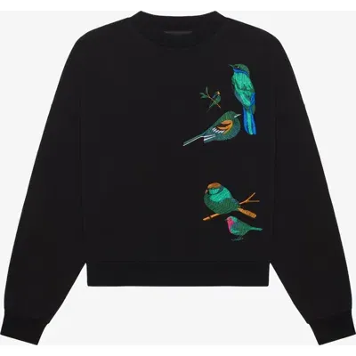 Place Of Elms Northern Birds Embroidered Fleece In Black