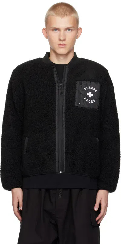 Places+faces Mens Places + Faces Sherpa Brand-embroidery Regular-fit Woven-blend Jacket In Black