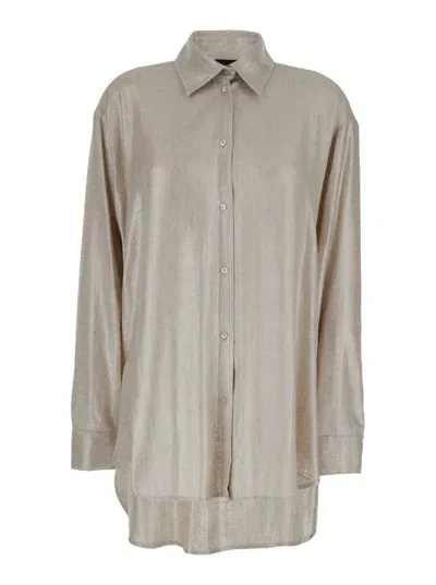 Plain Laminated Oversize Shirt In Metallic