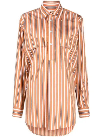 Plan C Stripe-pattern Cotton Shirt In Braun