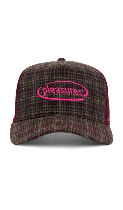 Pleasures Happier Plaid Trucker Cap In Burgundy