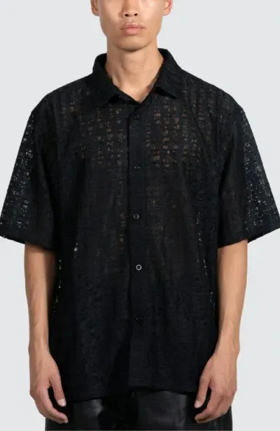 Pleasures Lace Short Sleeve Button-up Shirt In Black