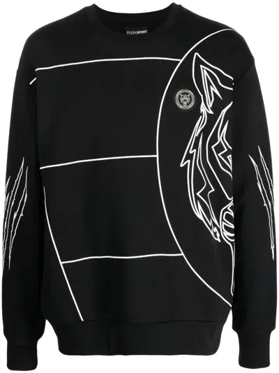 Plein Sport Logo Tiger-print Sweatshirt In Black