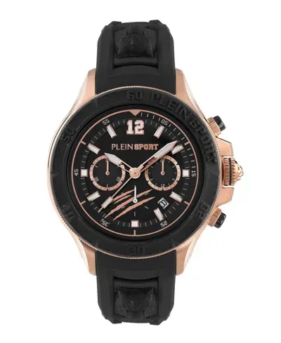 Plein Sport Mens Warrior Tech Chronograph Date Quartz Black Silicone 47.5mm