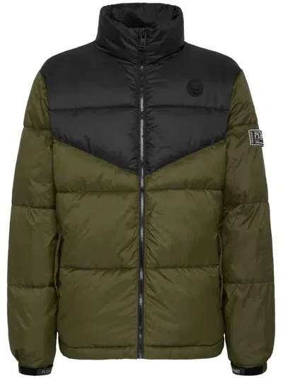 Plein Sport Panelled Puffer Jacket In Green