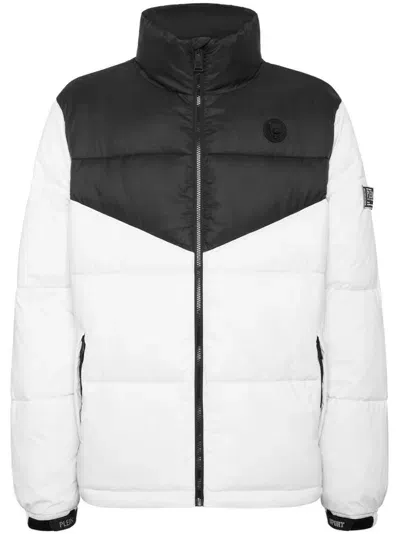 Plein Sport Panelled Puffer Jacket In White