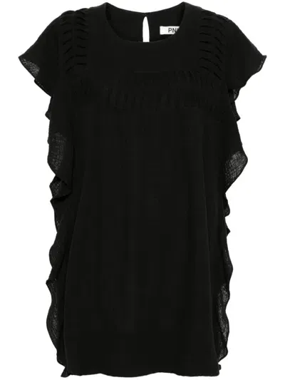 Pnk Ruffled Cotton Mini Dress In Black