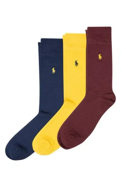 Polo Ralph Lauren Assorted 3-pack Supersoft Socks In Wine/yellow/navy