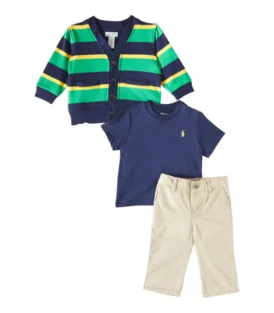 Polo Ralph Lauren Baby Cardigan, T-shirt, And Chinos Set In Multicolor