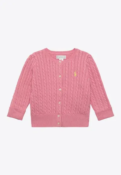 Polo Ralph Lauren Baby Girls Cable Knit Logo Cardigan In Pink