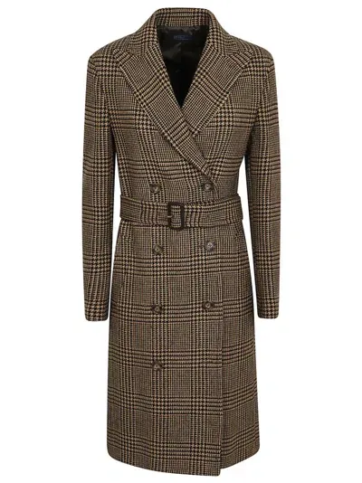 Polo Ralph Lauren Belted Checked Coat In Brown