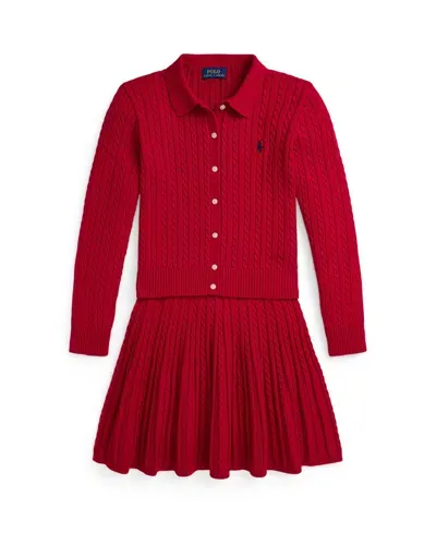 Polo Ralph Lauren Kids' Big Girls Cotton Polo Cardigan Skirt Set In Rl2000 Red W,navy