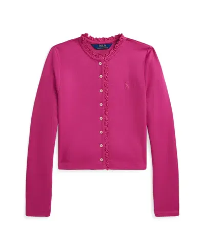 Polo Ralph Lauren Kids' Big Girls Ruffled Ponte Cardigan In College Pink