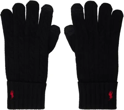 Polo Ralph Lauren Black Classic Cable Knit Gloves In 001 Black