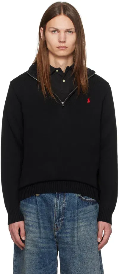 Polo Ralph Lauren Black Half-zip Sweater In Polo Black