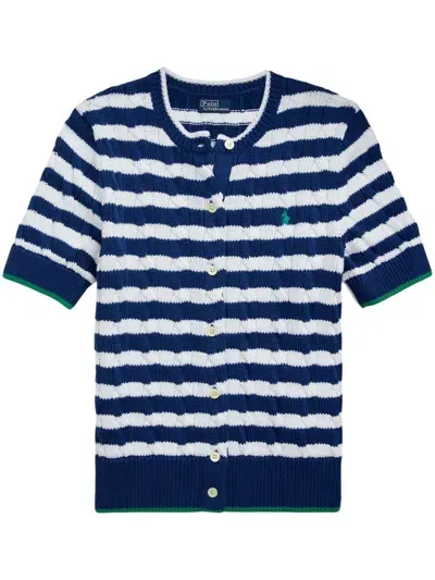 Polo Ralph Lauren Striped Cable-knit Cardigan In Blue