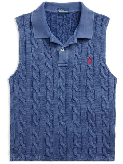 Polo Ralph Lauren Blue Polo Pony Cable Knit Polo Shirt