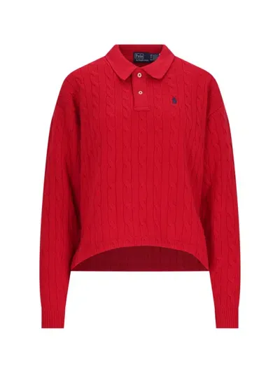 Polo Ralph Lauren Braided Knit Polo Shirt In Red