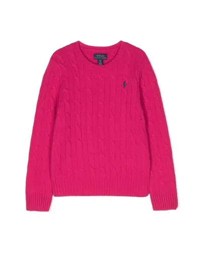 Polo Ralph Lauren Cable Cn Sweater Pullover In Pink & Purple