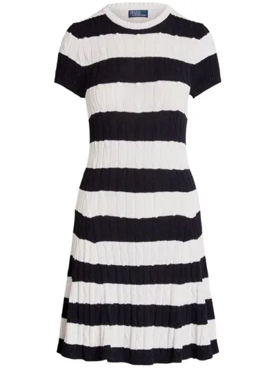 Polo Ralph Lauren Cable-knit Striped Midi Dress In White