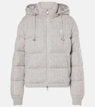 Polo Ralph Lauren Cable-knit Hooded Down Coat In Grey