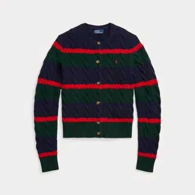 Polo Ralph Lauren Cable-knit Wool-cashmere Cardigan In Green Multi Stripe