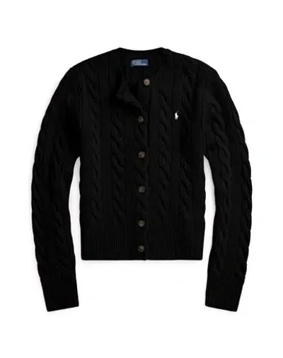 Polo Ralph Lauren Cable-knit Wool-cashmere Cardigan Woman Cardigan Black Size L Wool, Cashmere