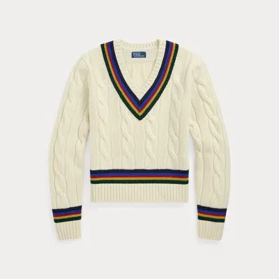 Polo Ralph Lauren Cable-knit Wool-cashmere Cricket Jumper In Cream