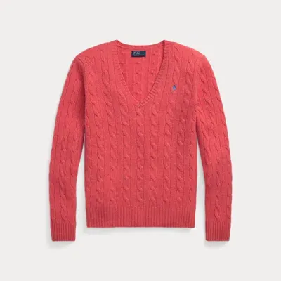 Polo Ralph Lauren Cable-knit Wool-cashmere V-neck Jumper In Red