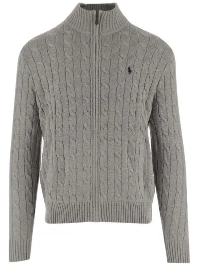 Polo Ralph Lauren Cable-knit Zipped Cardigan In Gray