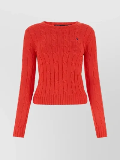 Polo Ralph Lauren Embroidered-logo Cable-knit Jumper In Red