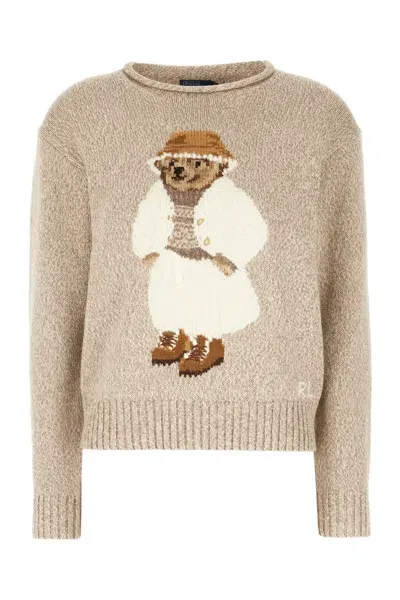 Polo Ralph Lauren Cappuccino Cotton Sweater In Mushroom Marl Multi