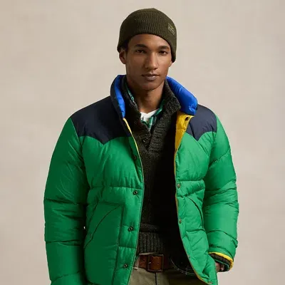 Polo Ralph Lauren Colour-blocked Down Western Jacket In Green,navy