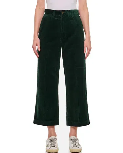 Polo Ralph Lauren Corduroy Wide-leg Cropped Trousers  In Green