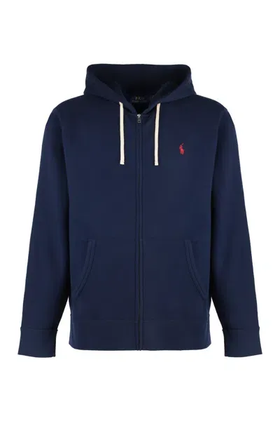 Polo Ralph Lauren Logo Embroidered Zipped Hoodie In Navy