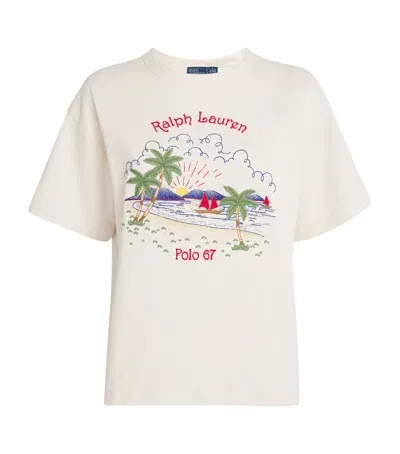 Polo Ralph Lauren Cotton-linen Embroidered Beach T-shirt In Ivory