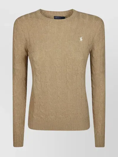 Polo Ralph Lauren Crew Neck Cable Knit Sweater In Camel