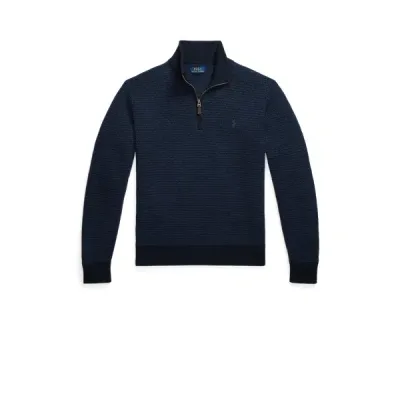 Polo Ralph Lauren Logo-embroidered Honeycomb-knit Cotton Half-zip Sweater In Blue